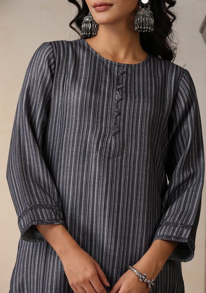 HOC Crafts Pashmina Printed Women's Long Kurta - Grey view 2