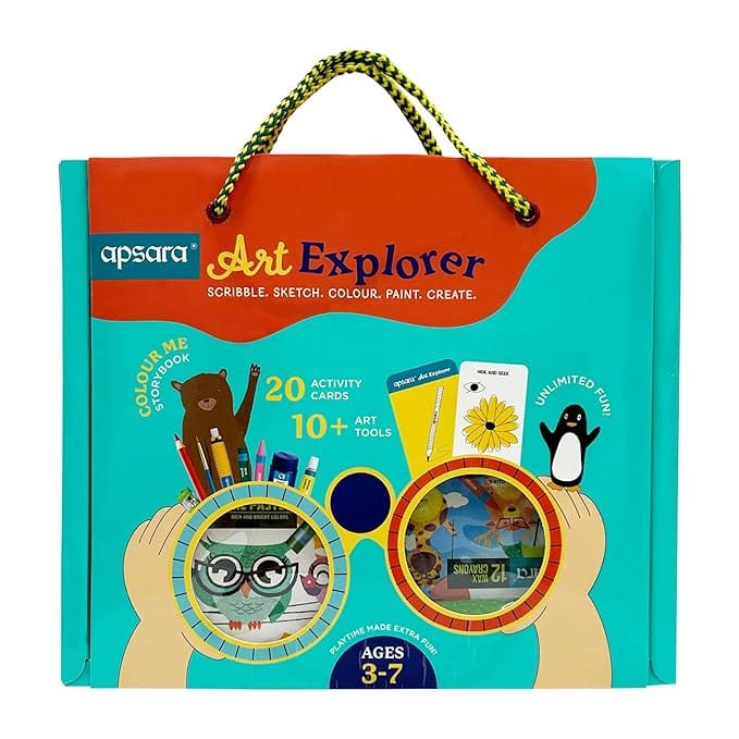 Apsara Art Explorer Kit, 20 Activity Cards for Creativity, Color Pencils, 12 Oil Pastel Colors, 12 Wax Crayons Colors, 1 Color Me Book, for 3-7 Ages Children, Fun Kit for Children, Ideal for Gifting view 2