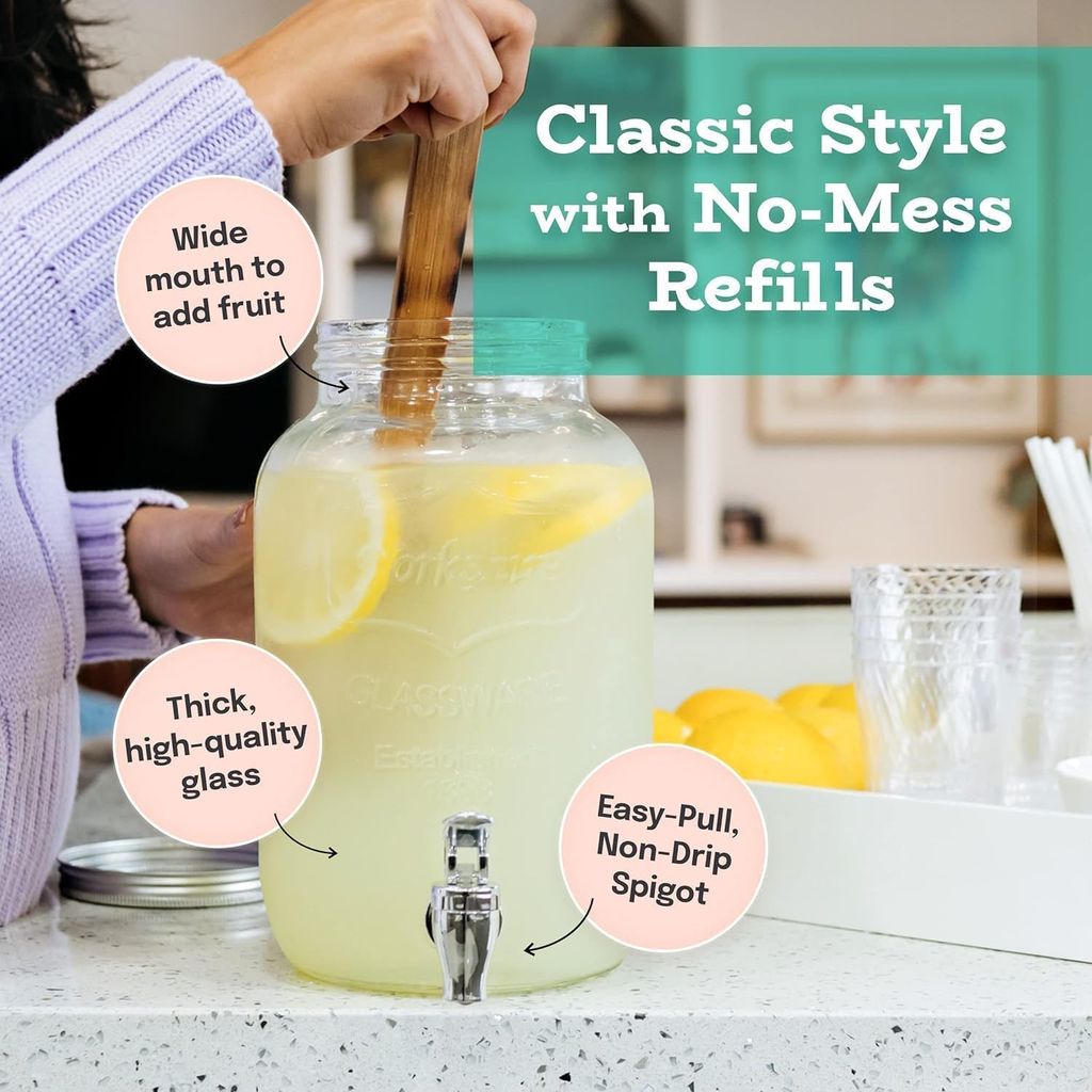 Glass Iced Drink Dispensers with Spout and Tap Steel Lid | Cold Beverage Dispenser for Beer, Water, Cocktails, and More | Capacity 3 litres view 2