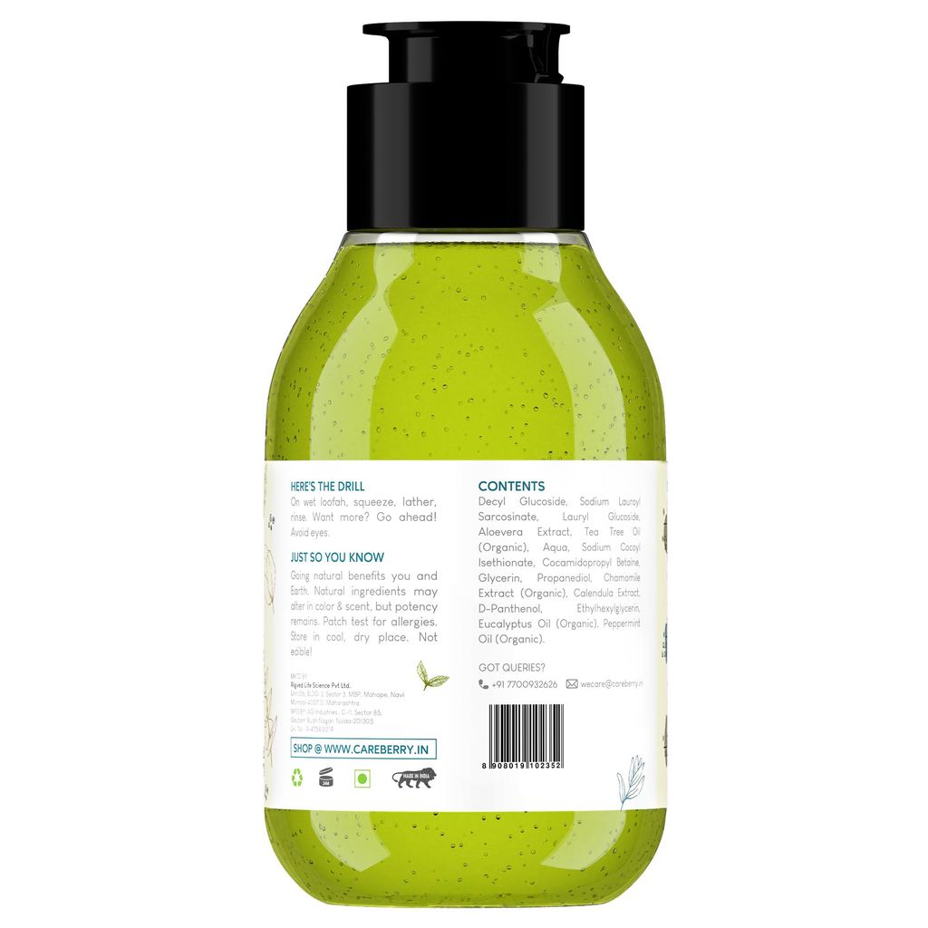 Careberry Tea Tree & Eucalyptus Oil Shower Gel, For Daily Detox, Ayurvedic Ayush Certified, Paraben & Sulphate Free 100ml view 2