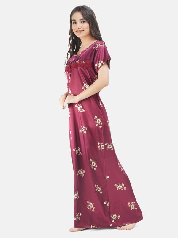 KOI SLEEPWEAR Satin Night Gown with Floral Print view 2