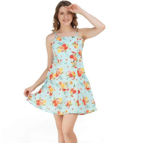 Blue A-Line Floral Mini Dress view 2