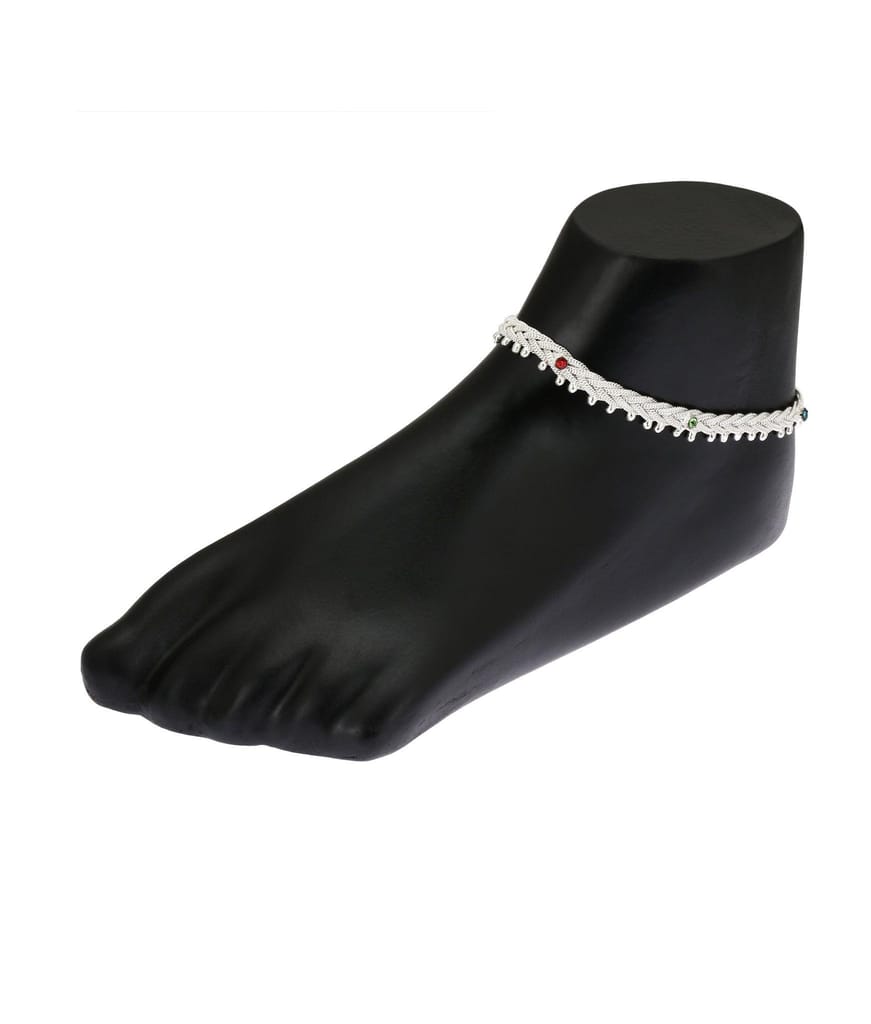 Fashion World Silver Payal Multi-Colour Stone Anklet for Girls & Women view 2