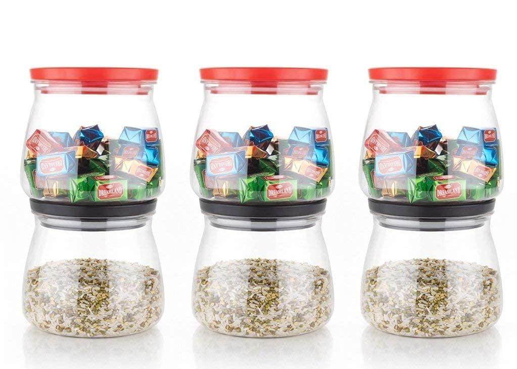 HAPPI Multipurpose Unbreakable Plastic Transparent Airtight Matuki Shape Matka Jar Masala Container Dabba For Kitchen Spice, Cereal, Dry Fruits Storage Box 900 ML (Multicolor- Set of 6 Pcs) view 2
