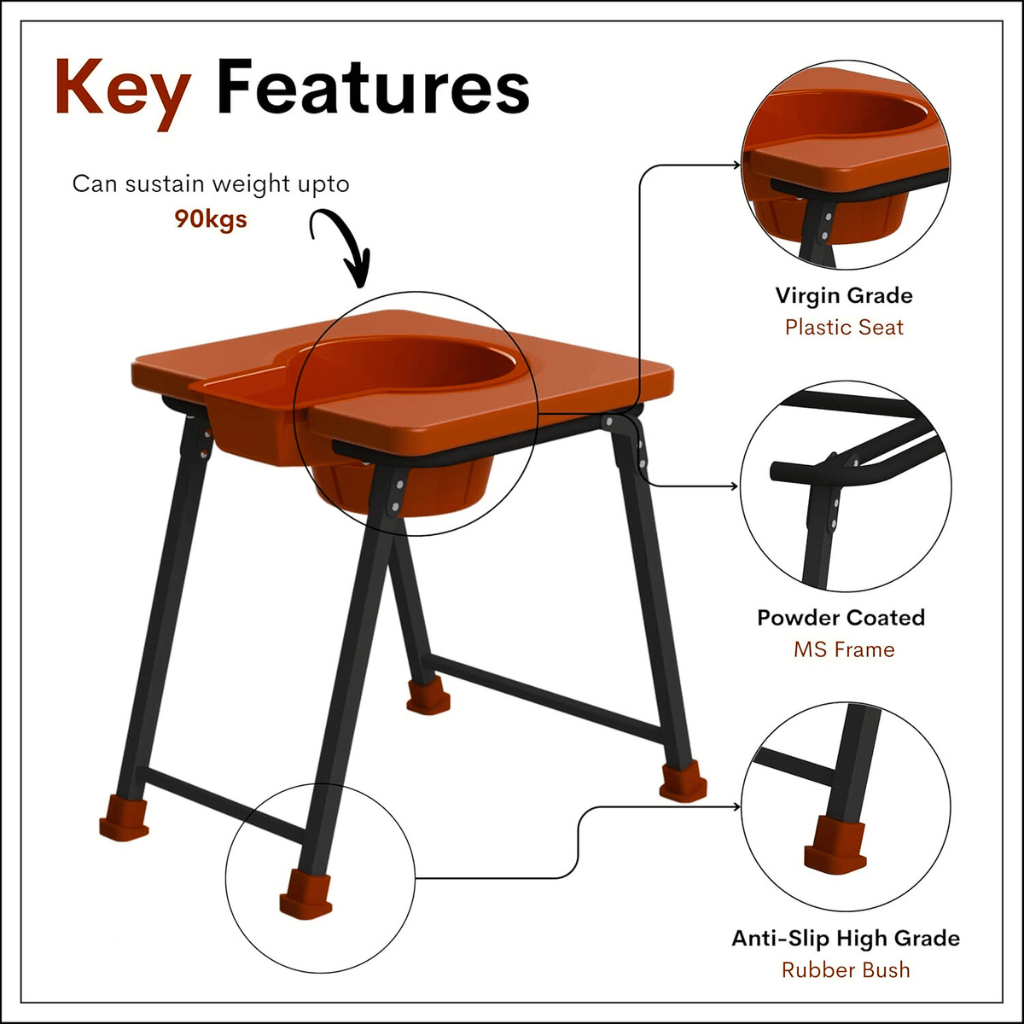 MS Commode Stool Support 90kg Red | Portable Chair for Camping and Hiking view 2