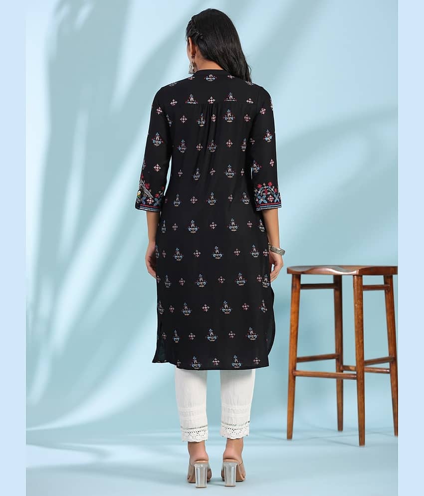 Juniper Pack of 1 Rayon Printed Straight Women's Kurti - ( Black ) view 2