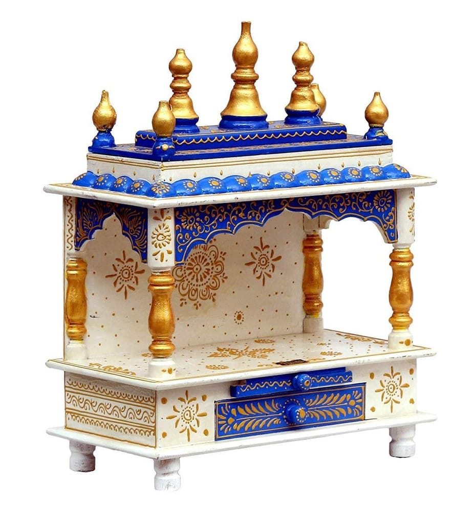 Creative Handicraft45 Home Temple, Wooden Temple, Pooja Mandir for Home White Blue Color Set 1 view 2