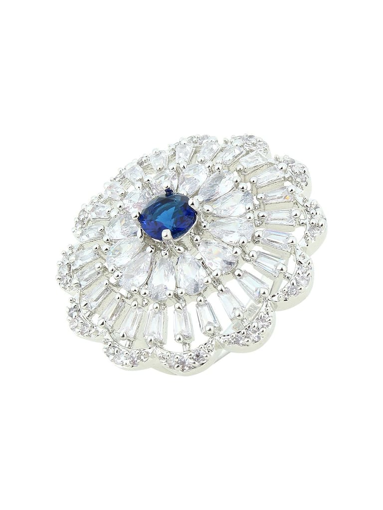 Cardinal Silver Plated Blue Stone American Diamond Brass Adjustable Ring view 2