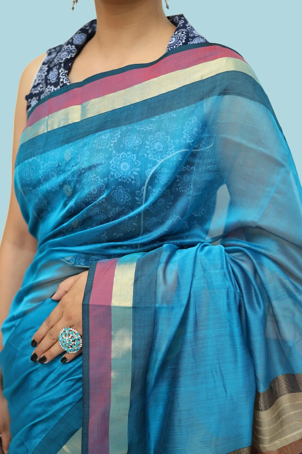Legacy Kosa Pallu Divine Blue handloom Saree with Tassels view 2