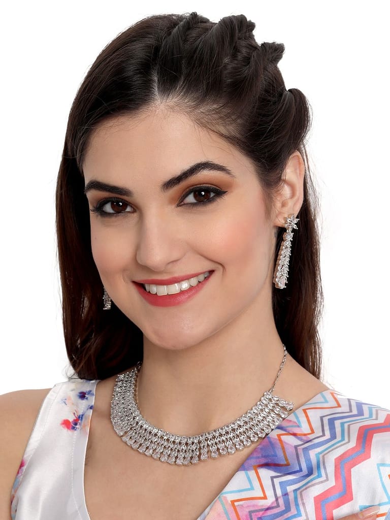 Cardinal American Diamond Silver Color Plated Brass Necklace Set view 2
