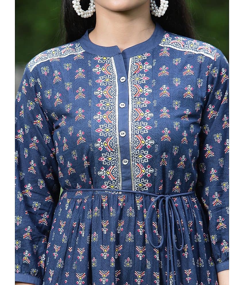 Juniper Women Cotton Printed Ethnic Dress ( Blue ) view 2