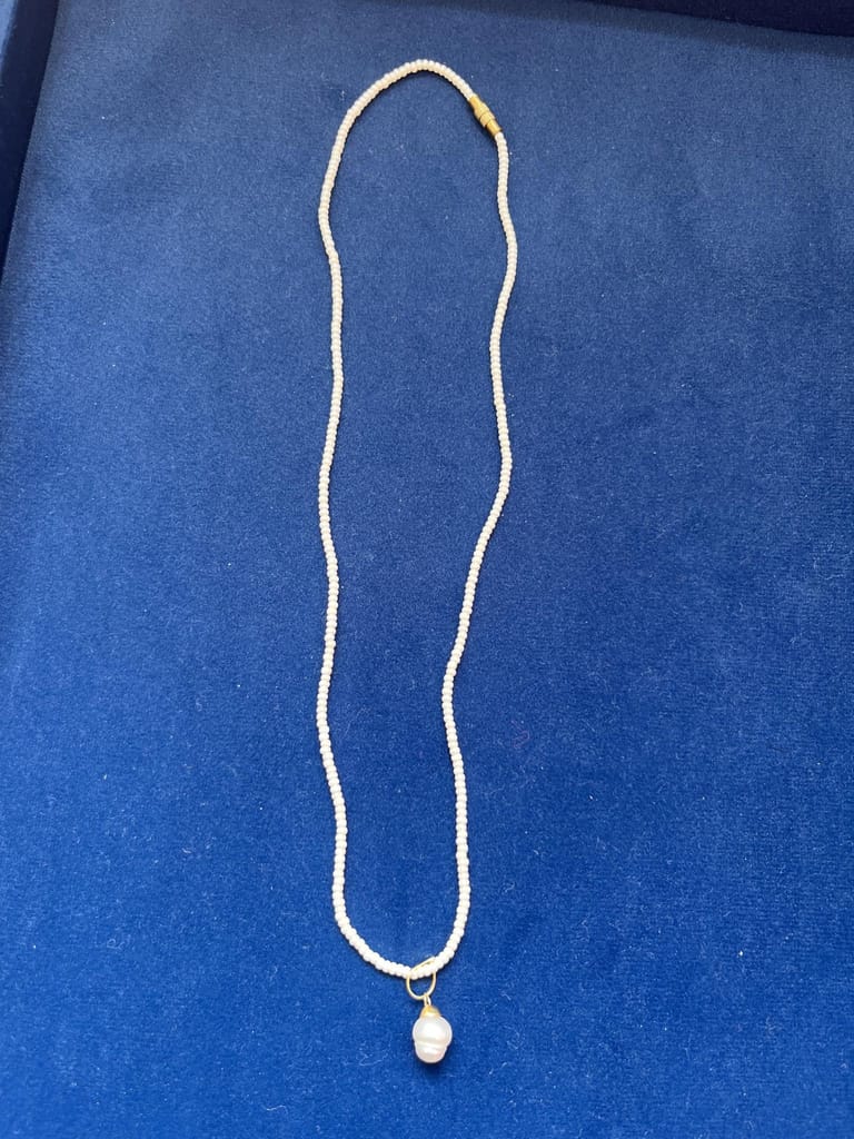 TULIP Traditional Artisians' Upliftment Livelihood Program Pearl Pendant Necklace with White Beaded Chain, Gold Tone Bail, Delicate Jewelry view 2