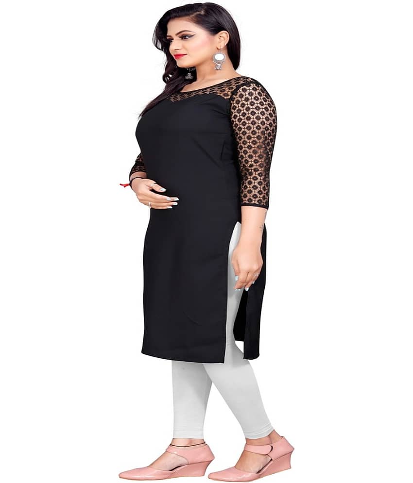 Dream Beauty Fashion - Black Crepe Women's Straight Kurti ( Pack of 1 ) view 2