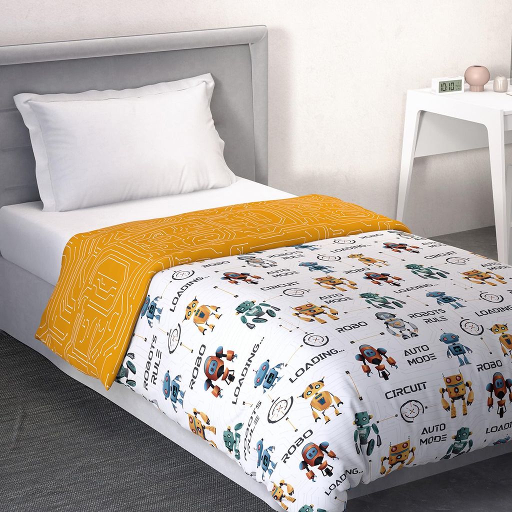 Ddecor - Pack of 1 Kids 100% Cotton Cartoon 150 TC Single Reversible Dohar - White view 2