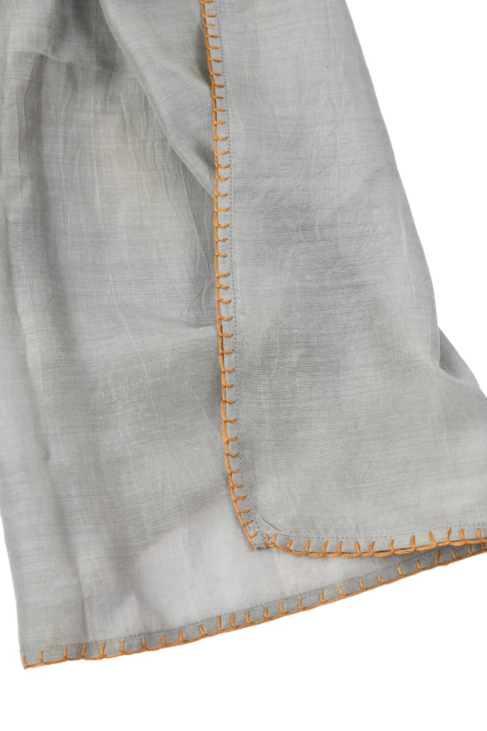 Reshmi Yellow and Grey Shibori Tie-Dye Bamboo Silk Stole view 2