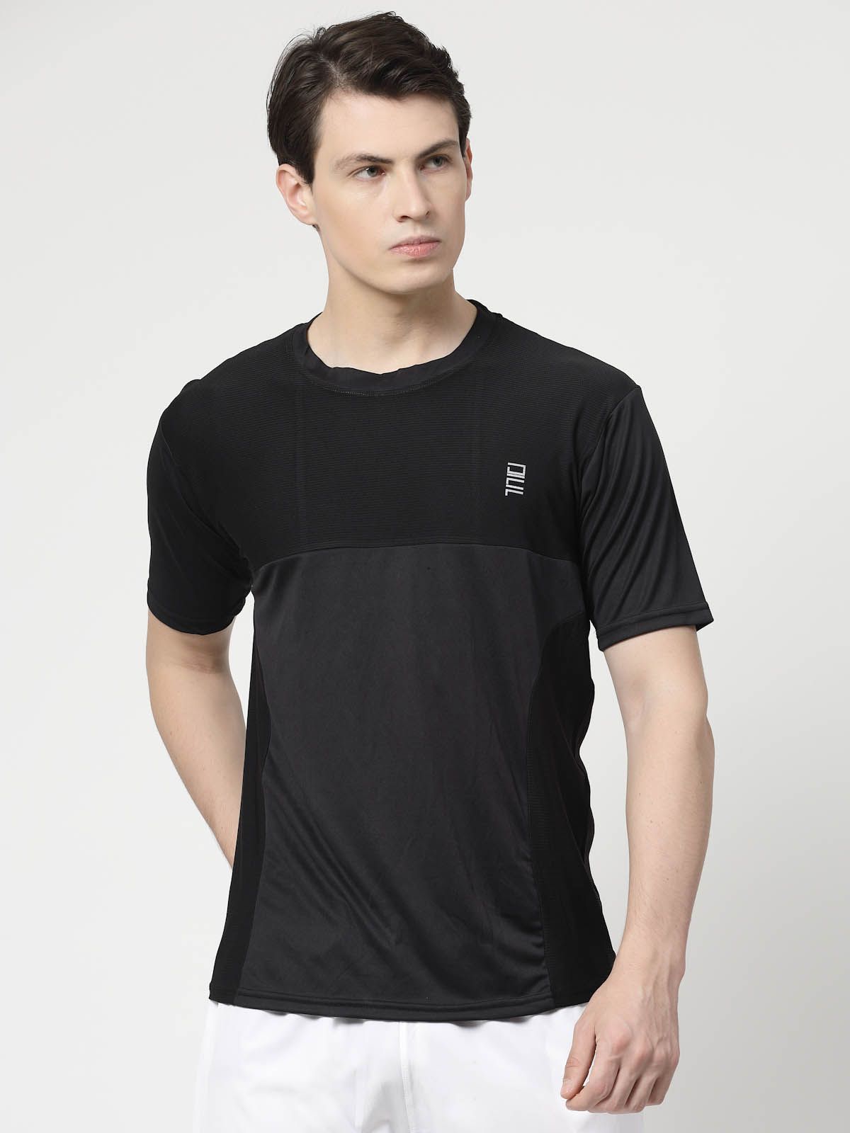 Men's Black Round Neck Polyester T-shirt 1 set view 2