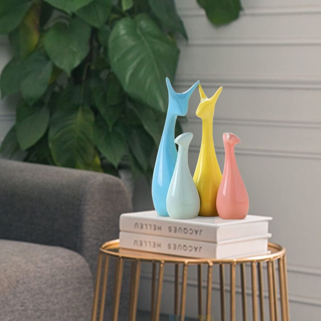 Srijan Enterprises - Home Decor Lucky Deer Family Statue Piano Finish Ceramic Figures - (Set of 4, Multicolor) view 2
