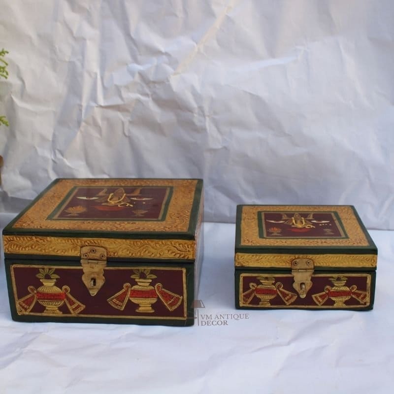 Painted Wooden Box-Jewellery Box Gift Set of 2 view 2