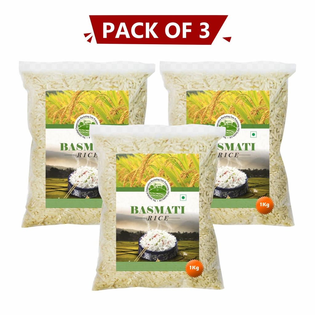 Basmati Rice 1 kg Pack of 3 – Extra Long Grain, Fragrant & Pure Chawal.