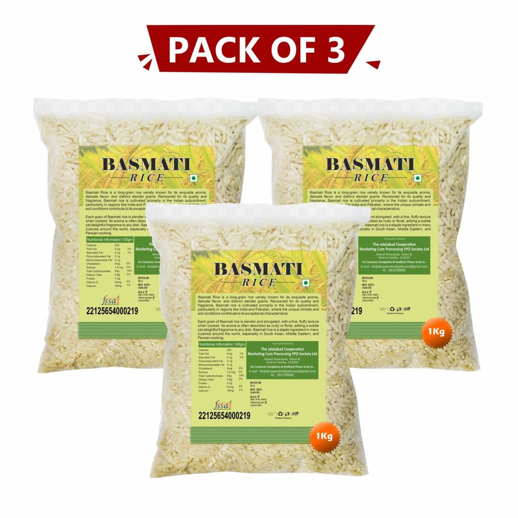Basmati Rice 1 kg Pack of 3 – Extra Long Grain, Fragrant & Pure Chawal. view 2