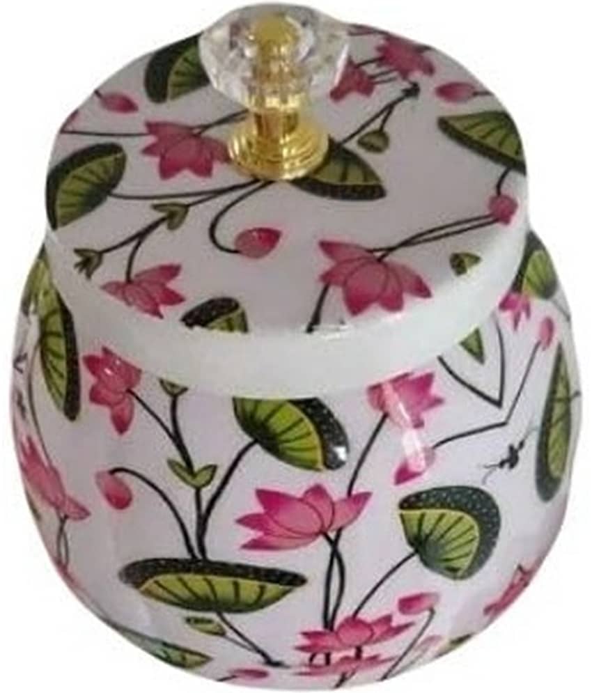 FASHION BIZZ Pichwai Jar Aluminium White Cookie Container ( Set of 1 )