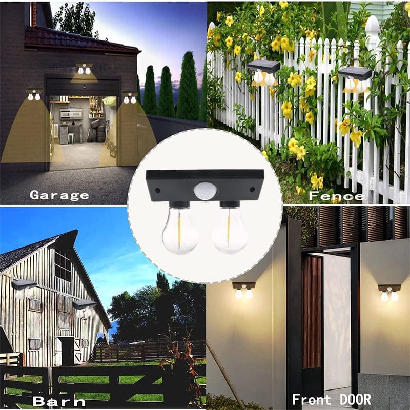 SPARKWORLD Solar Motion Sensor Dual Bulb Outdoor Wall Light | Waterproof Security Lamp | Auto On/Off | 2 LED Filament Bulbs | Solar Powered Garden, Gate & Home Light | Colour: Warm White view 2