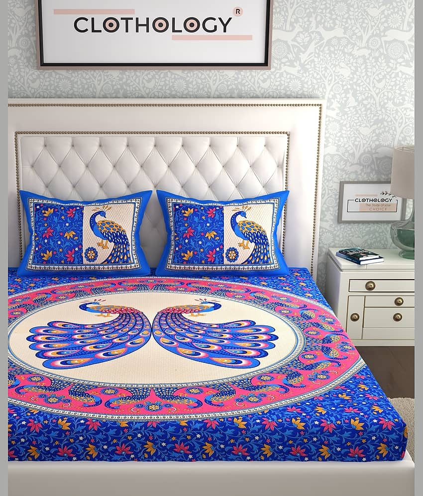 ABHACLOTHO Cotton 1 Double Bedsheet with 2 Pillow Covers ( Blue ) view 2