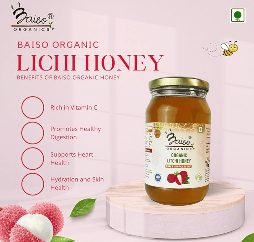 Baiso Organics Raw Unprocessed Natural Litchi Honey - 500gm view 2