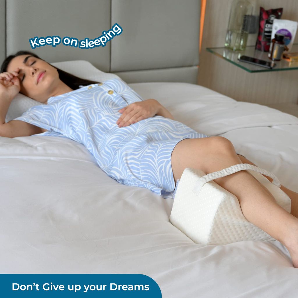 Sleepsia Multiuse Knee Support Memory Foam Pillow with Strap for Side Sleepers Provides Relief from Joint Pain, Pregnancy Pain, Post-Surgery Care, and Hip Pain Issues - 10" L x 7.5" B x 6.5" H view 2