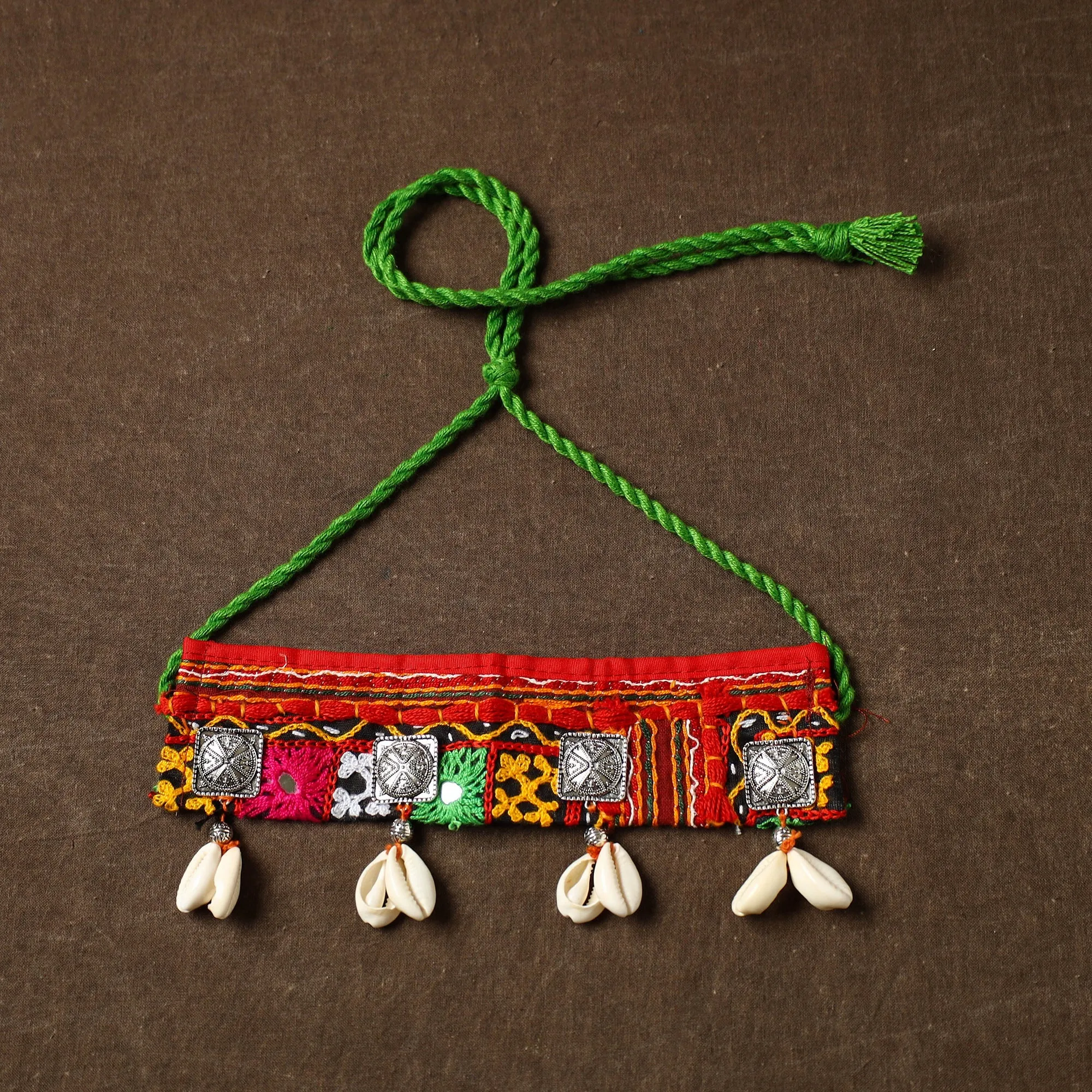Red Kutch Embroidered Shell Work Choker view 2