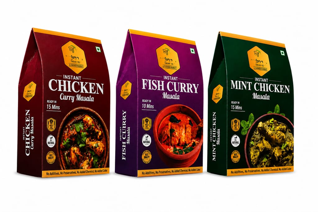 Thean Ee Instant Curry Masala Combo Pack | Chicken Curry + Fish Curry + Mint Chicken Masala | 100g Each (Pack of 3) | Ready in 15 Mins | No Preservatives | Homemade Style Taste
