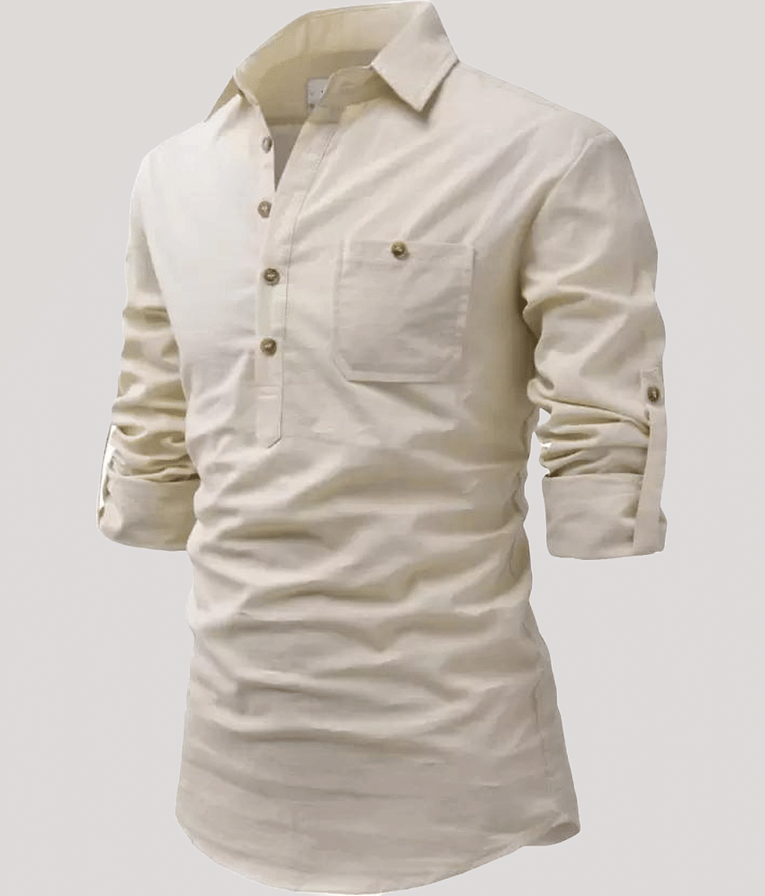 Life Roads Beige Cotton Men's Shirt Style Kurta ( Pack of 1 )