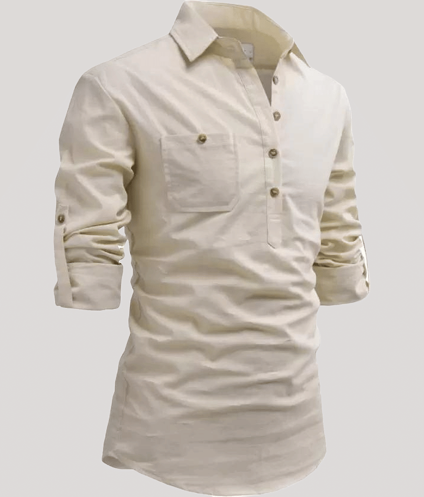 Life Roads Beige Cotton Men's Shirt Style Kurta ( Pack of 1 ) view 2