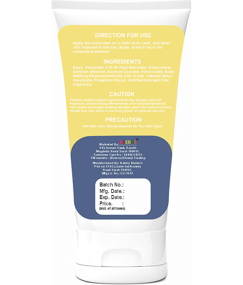 BEEROC SPF 50 Sunscreen Cream For All Skin Type ( Pack of 1 ) view 2