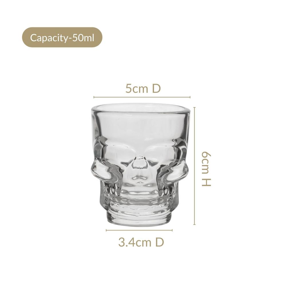 Skull Shot Glasses | Pack of 6 | 60 ML | Tequila Crystal Clear Mug for Ocean, Dessert, Beverage Drink, Liquor, Cordial, Patiala | view 2