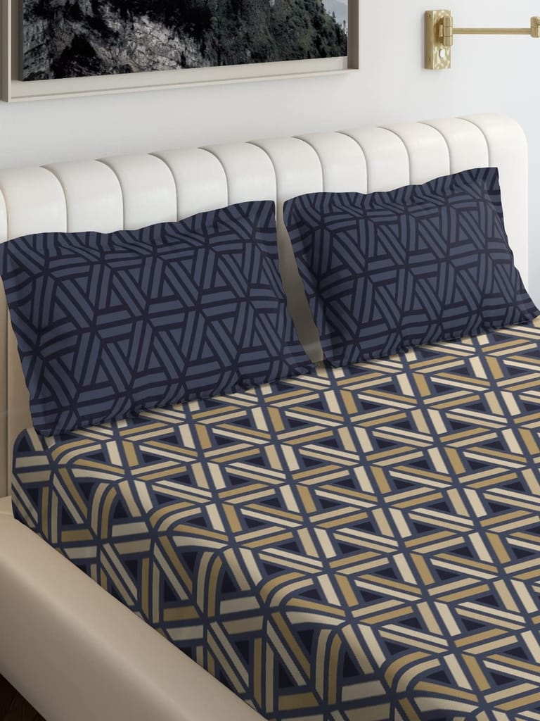 DDECOR - Sigma Collection 100% Cotton Contemporary Pattern 136TC King Fitted Sheet|180 CM X 198 CM| - Blue view 2