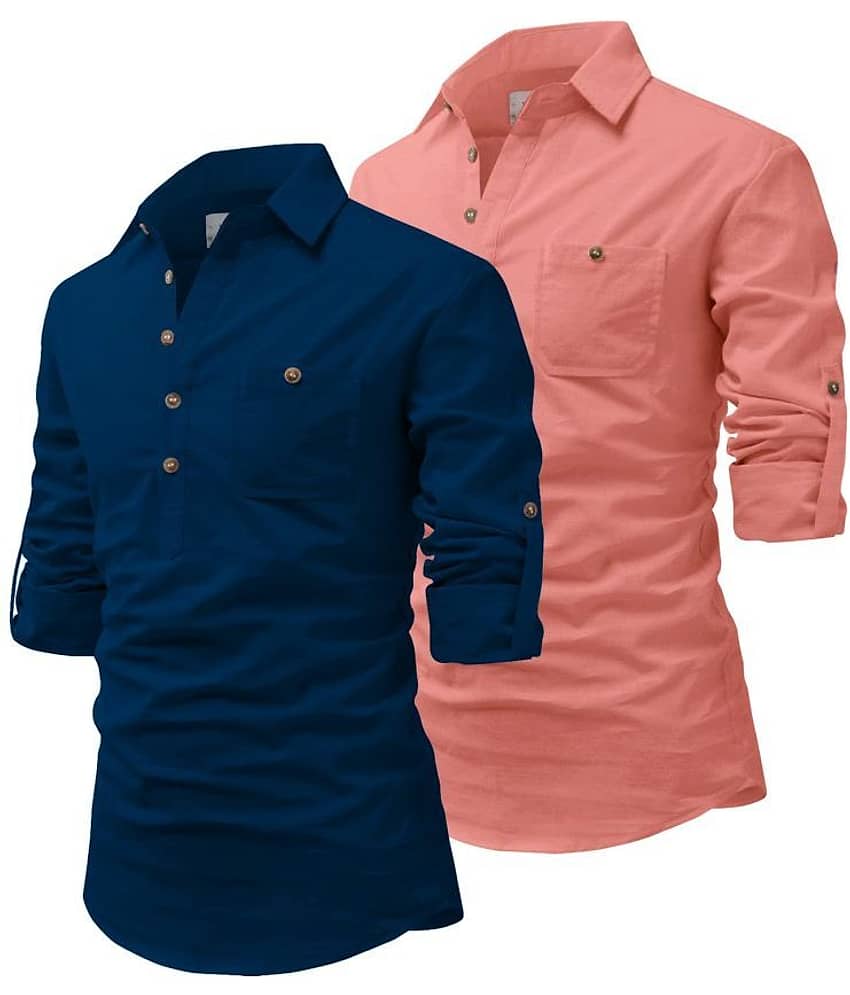 UNI VIBE Black Cotton Blend Men's Shirt Style Kurta ( Pack of 2 ) view 2