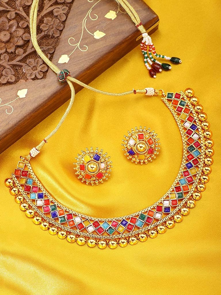 Pujvi Fashions Multicolor Metalic Choker Necklace set view 2