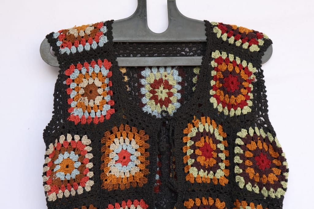 Boho Chic Multi-color Crocheted Granny Square Vest for Women view 2