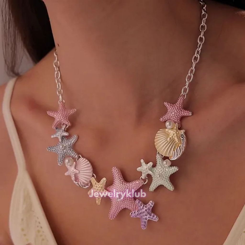 Fancy Stylish Colourful Sea Shells Starfish Ocean Themed Pendant Necklace Neckchain Accessories For Everyday Wear For Women & Girls Modern Design Mix Colors view 2