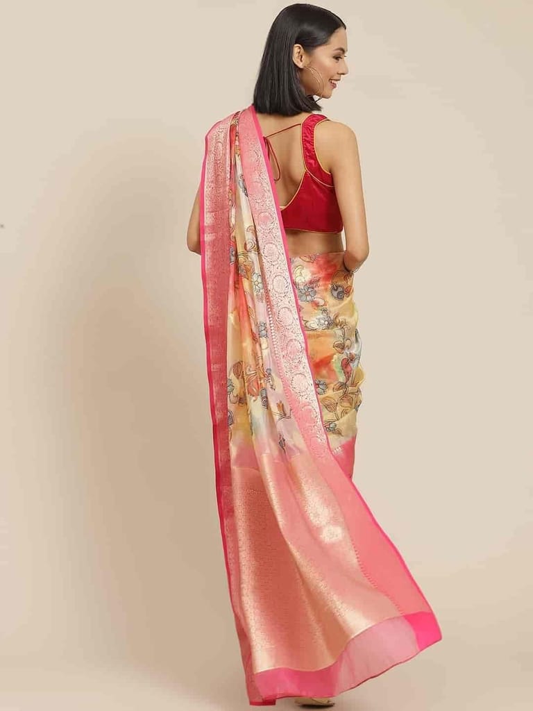 Women's Digital Printed Woven Silk Saree with unstiched blouse piece view 2