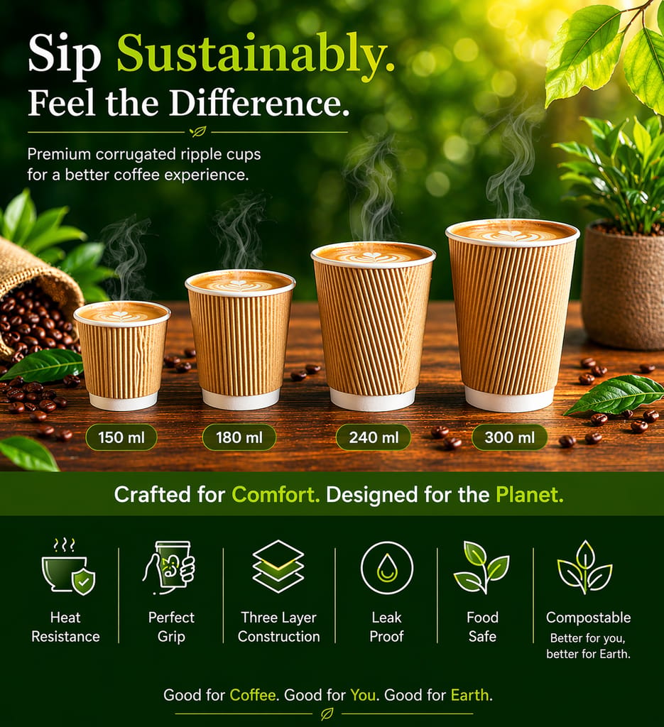 Ripple Paper Cup 240 ml ( 8 Oz ) for Hot and Cold Drinks 100 cups view 2