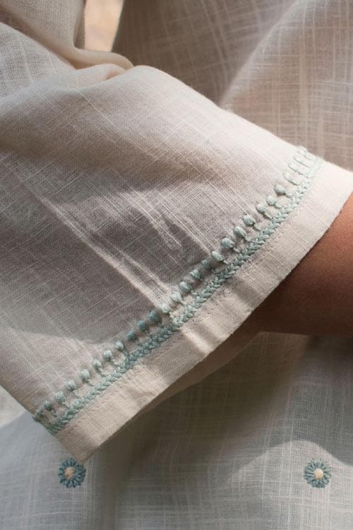 Avani Chikankari Off white Pure Cotton 3Q Sleeve Top view 2