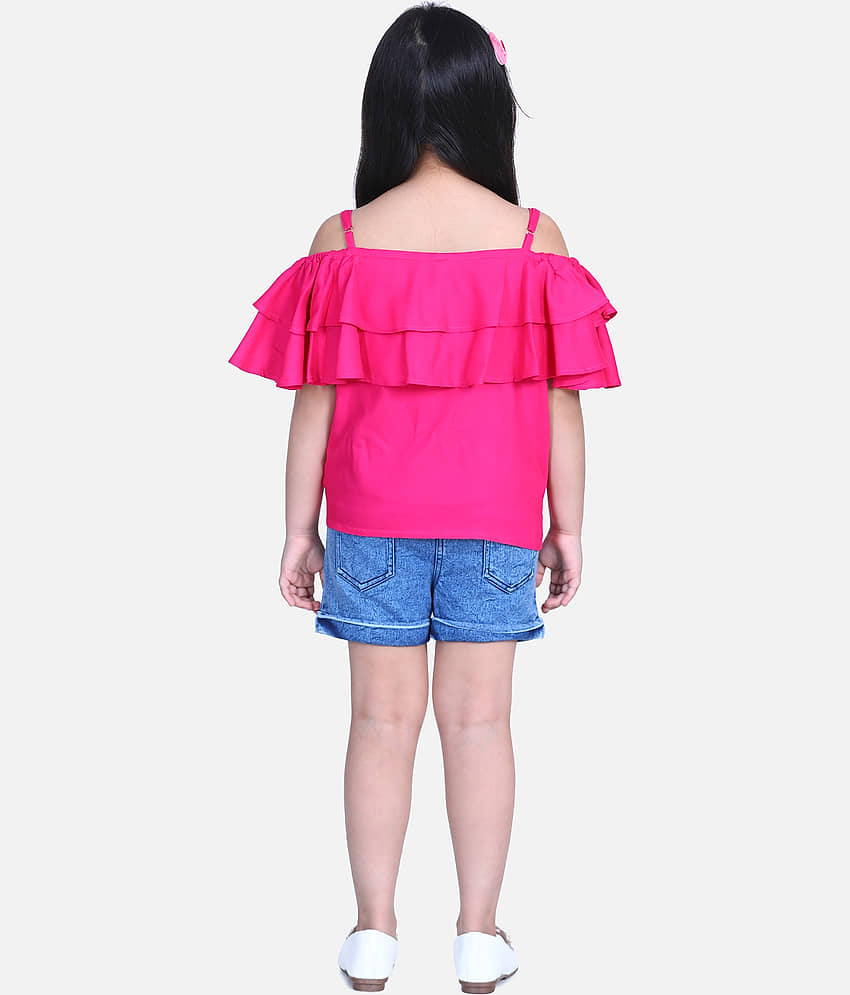 StyleStone Pack of 1 Girls Rayon Top With Shorts ( Blue ) view 2