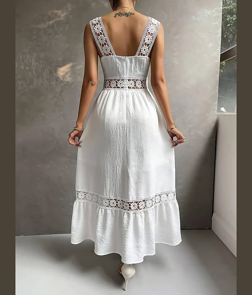 ZELZIS Women Crepe Crochet Maxi ( White ) view 2