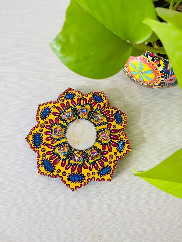 Floral Candle Holder - Yellow view 2