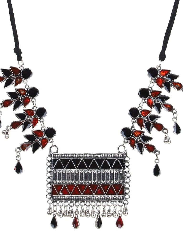 Cardinal Oxidized Silver Color Multicolor Minakari Long Necklace Set view 2