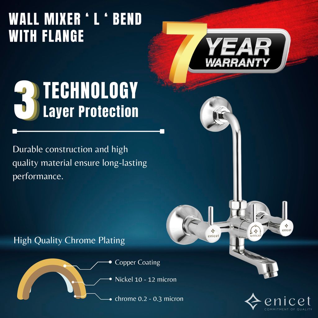 Enicet 2 in 1 wall mixer with L bend pipe for overhead shower view 2