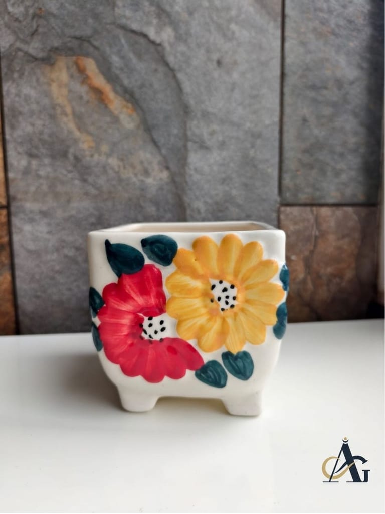 AG Elements Hand-Painted Ceramic Flower Planter Pot with Drainage Hole view 2