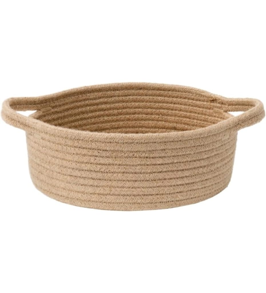 Generic Cotton 8x3 Inch Round Bedside Organizer With Out Lid (Beige)-PID66362